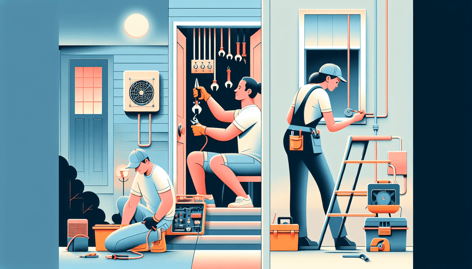 Illustration contrasting DIY electrical work with a professional electrician