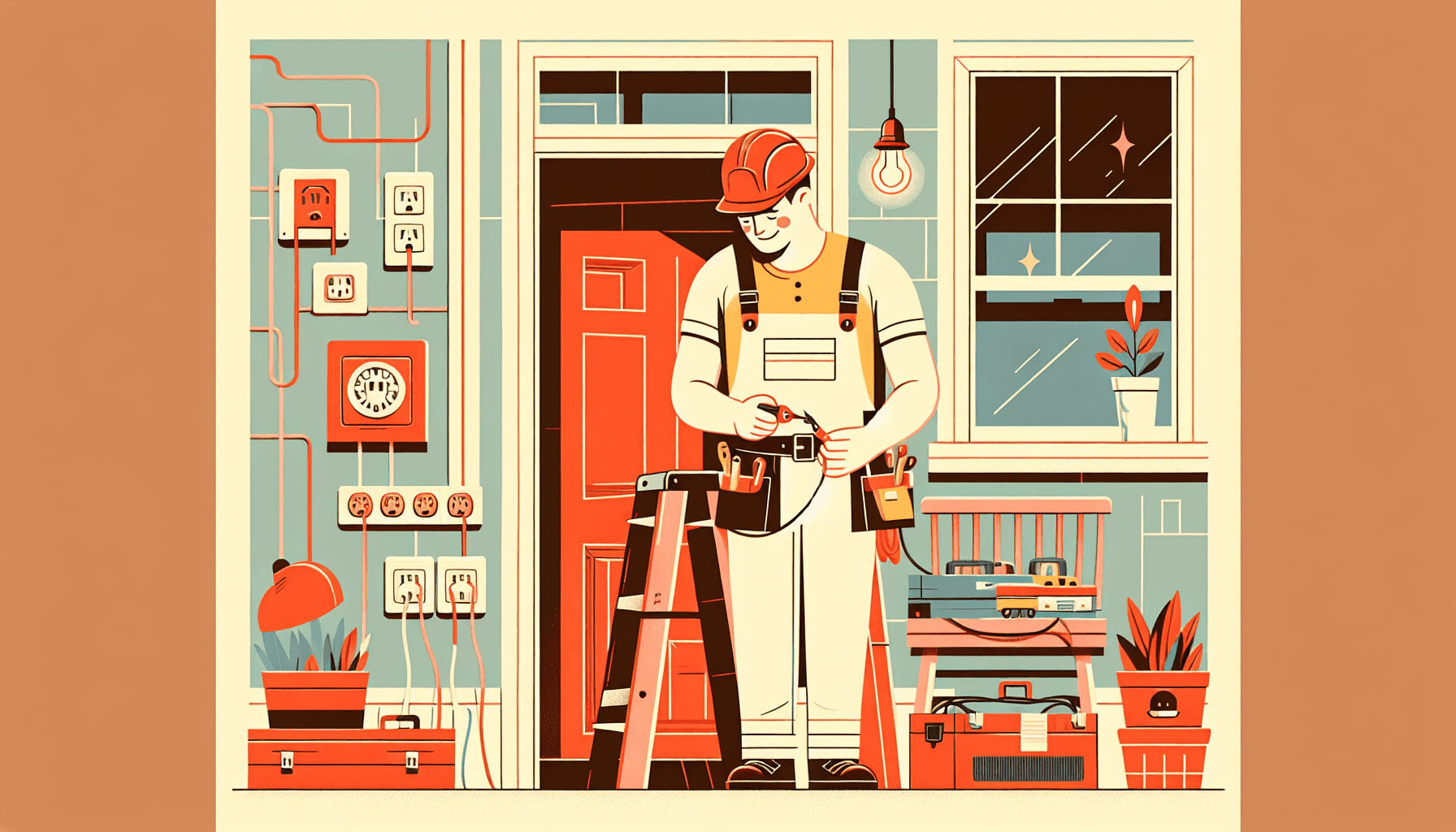 Illustration of an electrician inspecting wiring in an older home